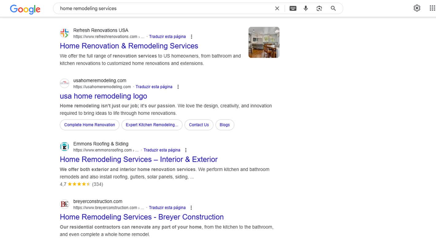 2025 Home Remodeling SEO Blueprint: Rank Higher Locally 2 Google search results page showing listings for home remodeling services