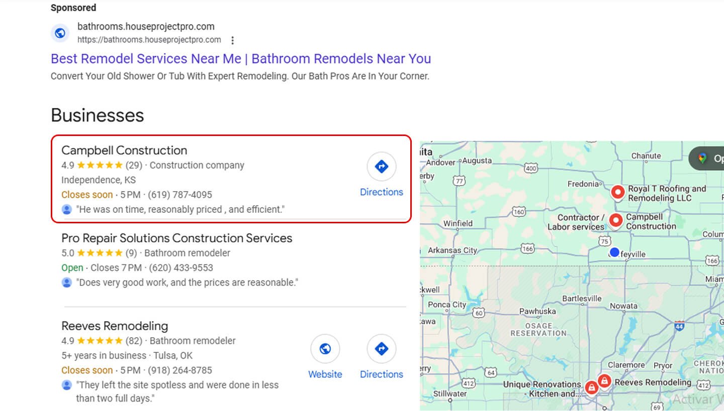 Get More Leads in 2025: Master Google Business Profile for Home Remodeling Companies 1 Optimized Google Business Profile showing reviews, photos, and booking button for remodeling companies